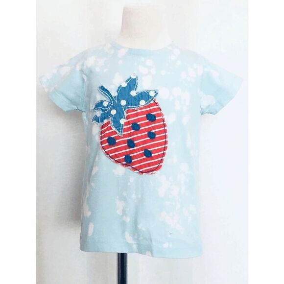 Mini Boden 2/3 Tie Dye Strawberry Appliqué Short Sleeve Top Upcycled - Picture 1 of 5